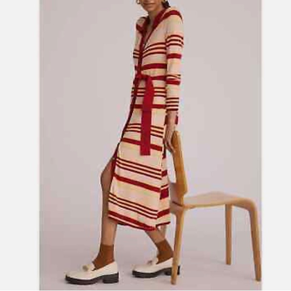 New Anthropologie Maeve Sweater Maxi Shirtdress $170 MP Pink Combo
